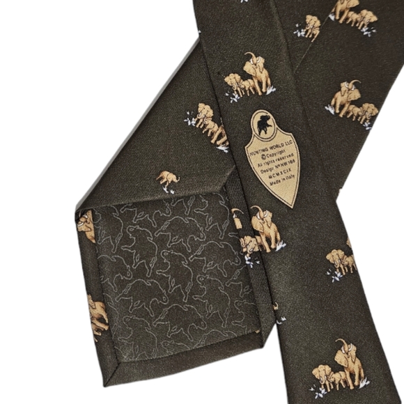 HUNTING WORLD Green Elephant Silk LUXURY Tie HANDMADE ITALY - Picture 5 of 6